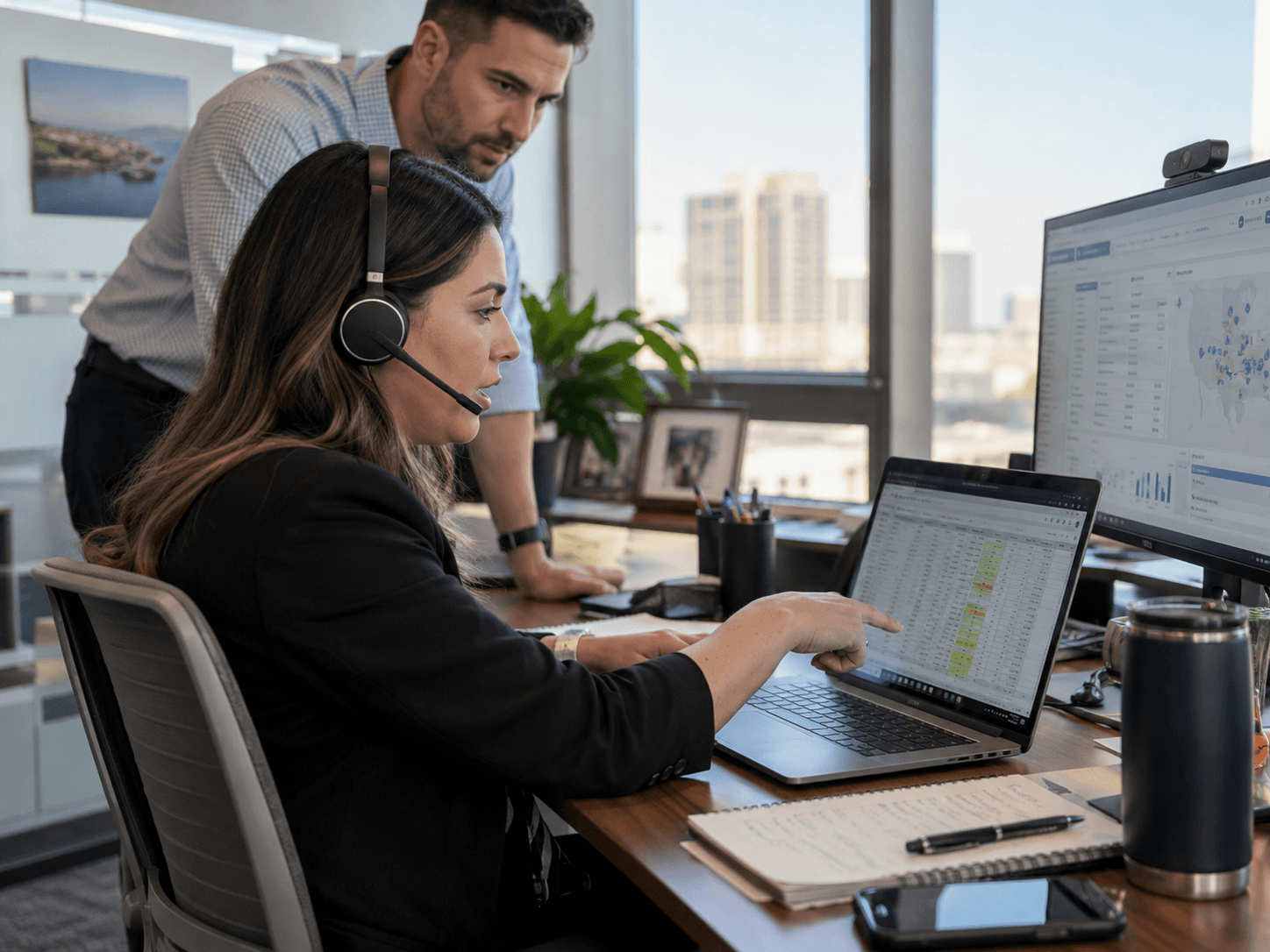 A provider relations specialist working a contracting call while tracking roster status and market coverage on screen.